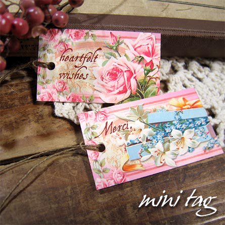 薔薇と花のギフト箱の絵柄のミニタグ・アソート15枚セット - 紙雑貨Papier Dore
