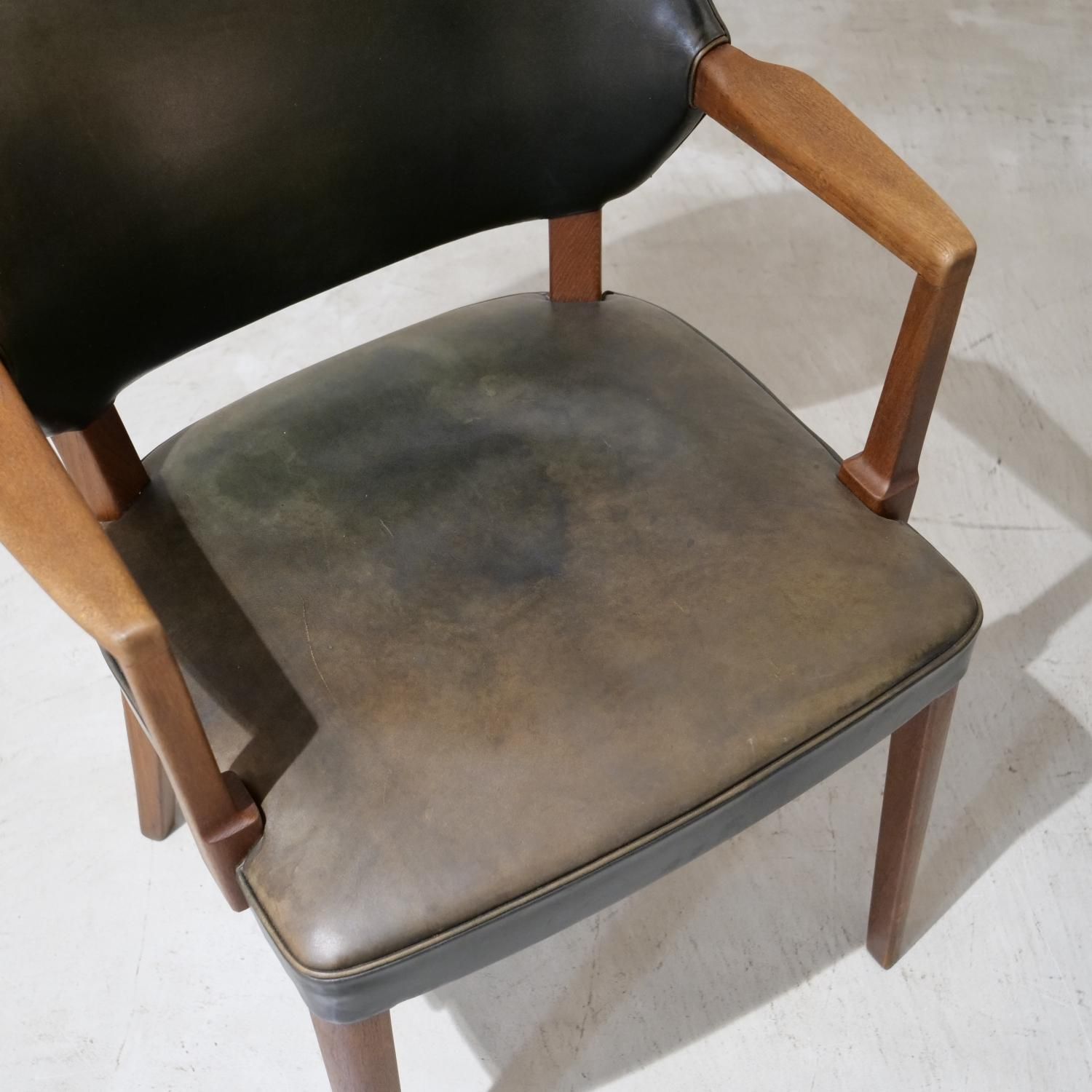 UD14366｜デスクチェア（チーク・レザー）北欧ビンテージ家具