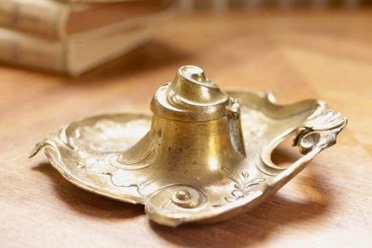 フランスアンティーク インクポット インク壺 花柄 ペン置き