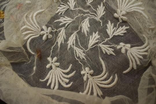 チュールレース 刺繍 ロココリボン ボンネット - フランス