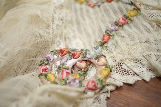 チュールレース 刺繍 ロココリボン ボンネット - フランス