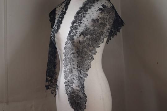 ボビンレース シャンティレース ショール 40x140cm - フランス