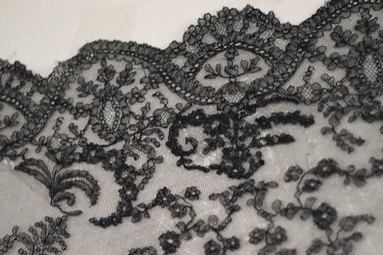 アンティーク　レースストール　フランス L2438 フランスアンティークレースショール シルクブラック