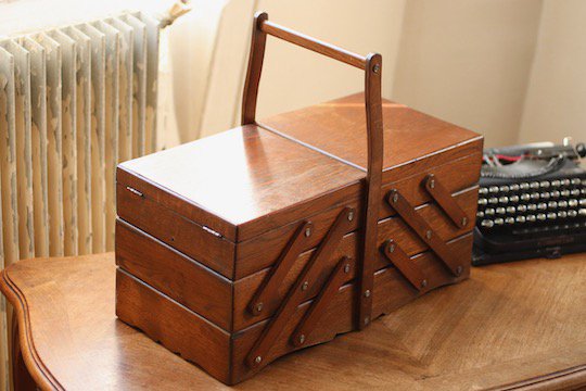 フランスアンティーク木製ソーイングボックス/裁縫箱/メイクボックス 