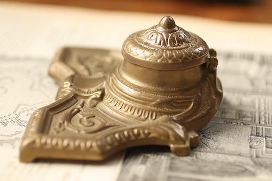 アンティーク インク壺 ペン置き