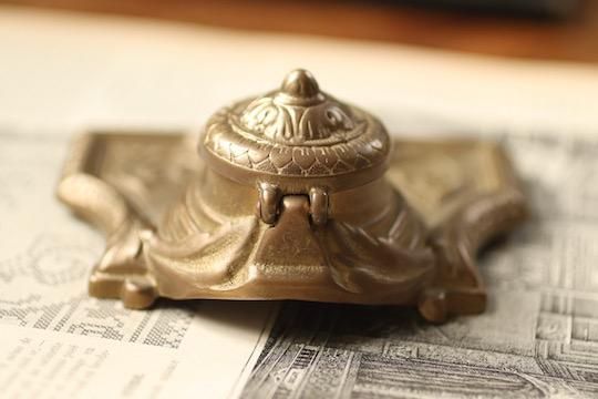 アンティーク インク壺 ペン置き