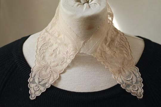 チュール刺繍レース 付け襟 7,5-13 x38cm - フランス
