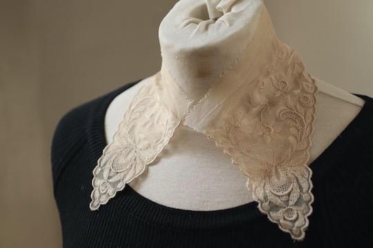 チュール刺繍レース 付け襟 7,5-13 x38cm - フランス
