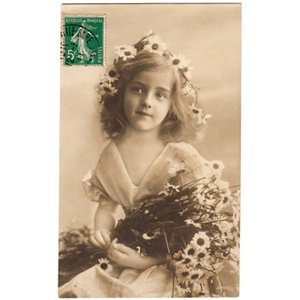 アンティーク ポストカード 花の髪飾りの少女 - フランスアンティーク 