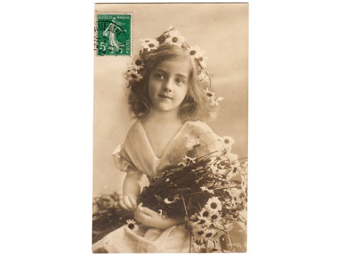 アンティーク ポストカード 花の髪飾りの少女 - フランスアンティーク 