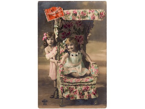 アンティーク ポストカード 安楽椅子と少女達 - フランスアンティーク 