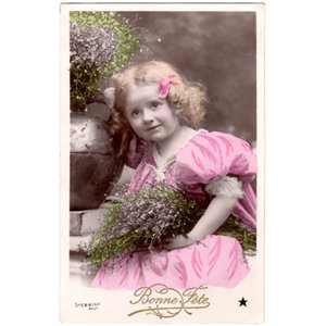 アンティーク ポストカード　花束を抱えた少女 - フランスアンティーク雑貨 Mille Chats