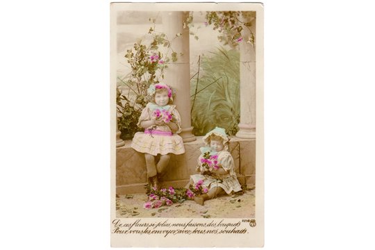 アンティークポストカード お花と少女達 - フランスアンティーク雑貨 Mille Chats