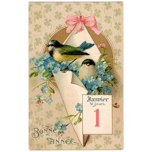 アンティークポストカード 小鳥とお花 - フランスアンティーク雑貨