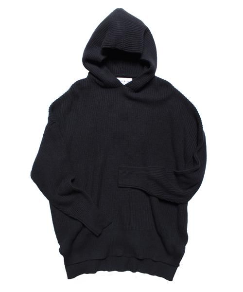 NILDUE SIDE SPLIT LONG KNIT HOODIE / BLK