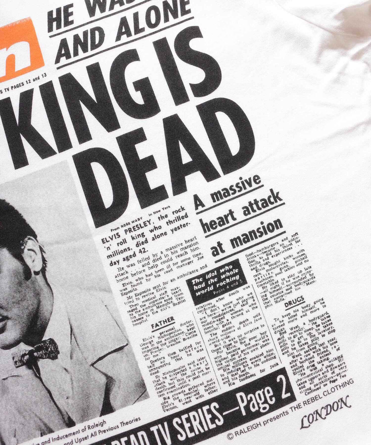 RALEIGH / ラリー（RED MOTEL / レッドモーテル） ｜ Obituary in a Newspaper ”THE KING IS DEAD” T-SHIRTS (WH)　商品画像4