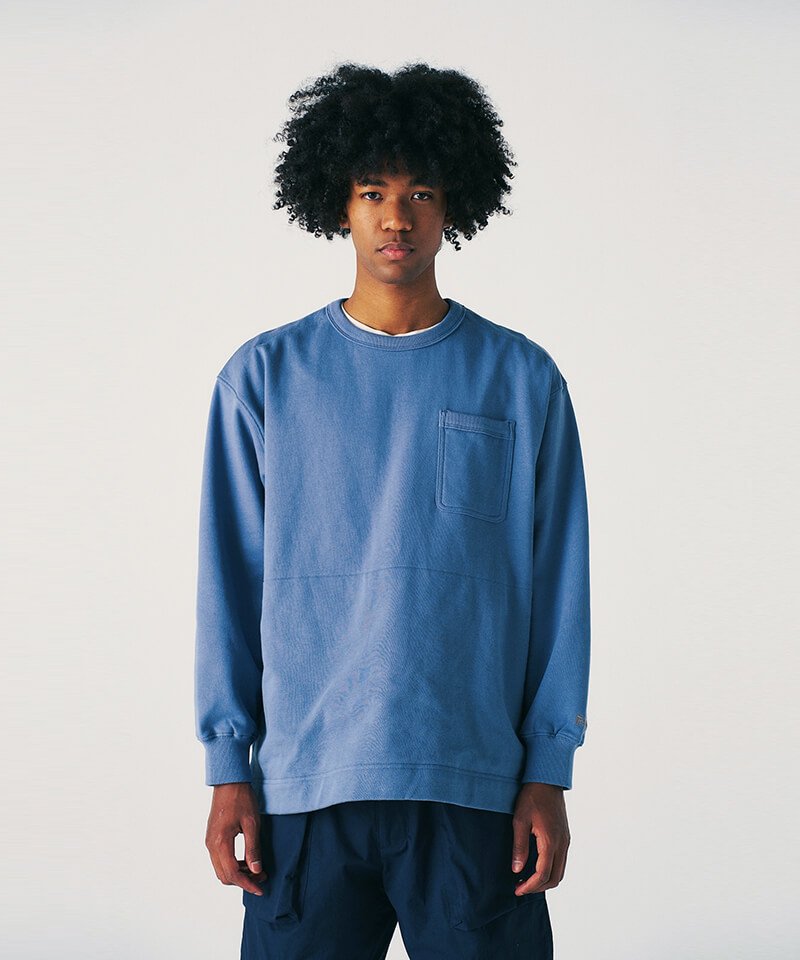 STYLE / スタイル ｜Frame switchwear：PULLOVER WIDE POCKET HOODIE (PURPLE) & WIDE POCKET CREW NECK PULLOVER (ASH BLUE)商品画像4