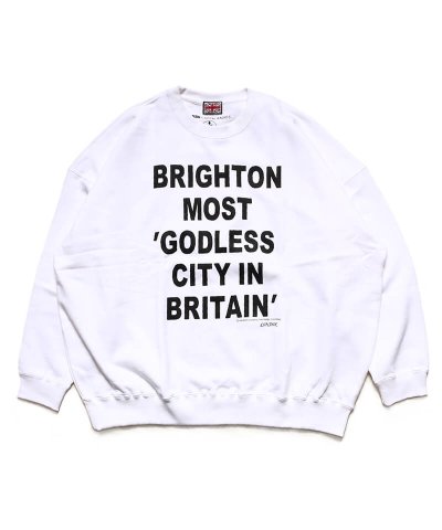 RALEIGH / ラリー（RED MOTEL / レッドモーテル） / “BRIGHTON MOST ‘GODLESS CITY IN BRITAIN'” C/N SWEAT (Loose Fit : WHITE)