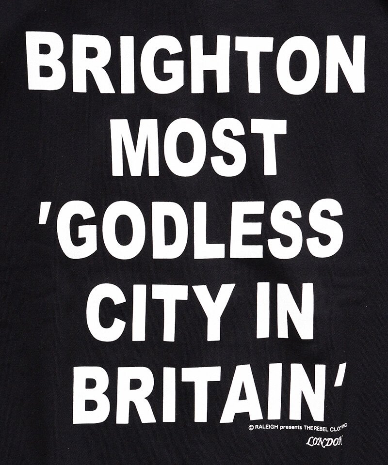 RALEIGH / ラリー（RED MOTEL / レッドモーテル） ｜“BRIGHTON MOST ‘GODLESS CITY IN BRITAIN'” C/N SWEAT (Loose Fit : BLACK)商品画像2