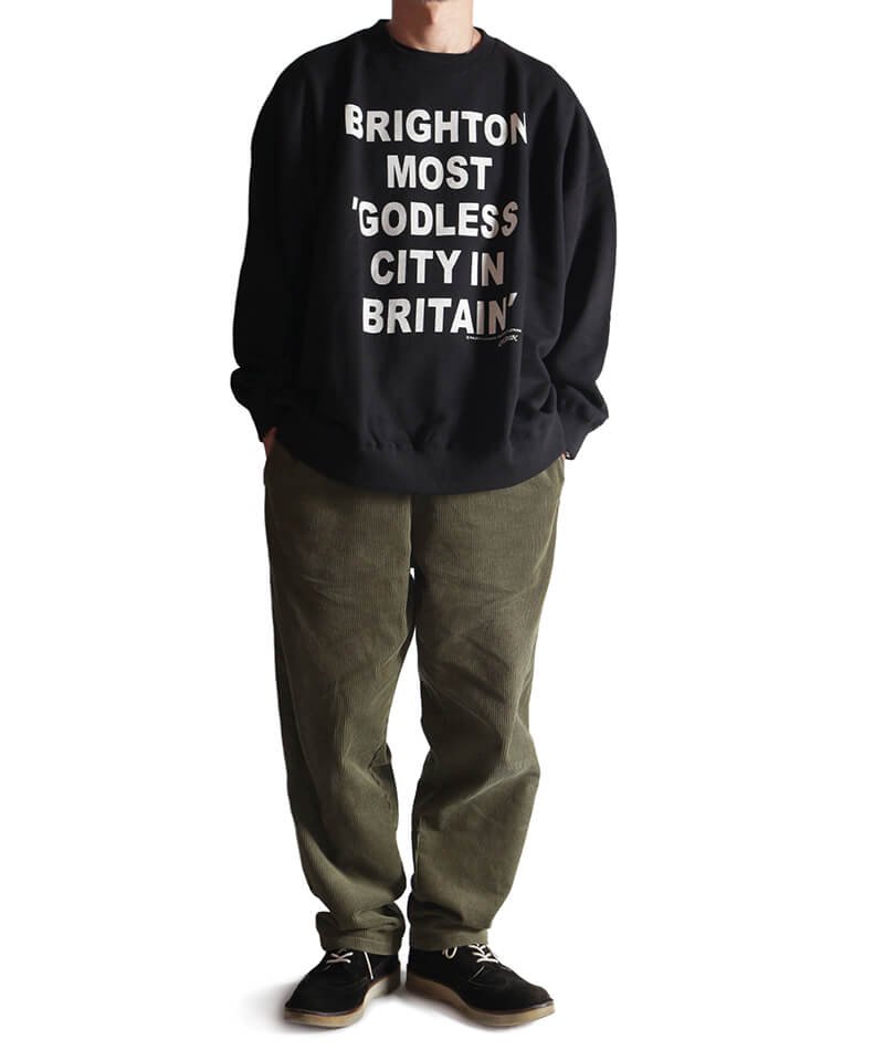 RALEIGH / ラリー（RED MOTEL / レッドモーテル） ｜“BRIGHTON MOST ‘GODLESS CITY IN BRITAIN'” C/N SWEAT (Loose Fit : BLACK)商品画像7