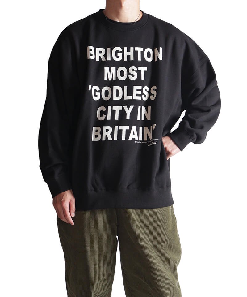 RALEIGH / ラリー（RED MOTEL / レッドモーテル） ｜“BRIGHTON MOST ‘GODLESS CITY IN BRITAIN'” C/N SWEAT (Loose Fit : BLACK)商品画像8
