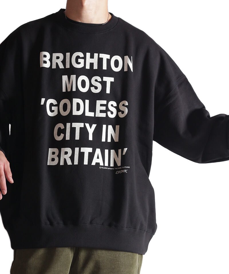 RALEIGH / ラリー（RED MOTEL / レッドモーテル） ｜“BRIGHTON MOST ‘GODLESS CITY IN BRITAIN'” C/N SWEAT (Loose Fit : BLACK)商品画像9