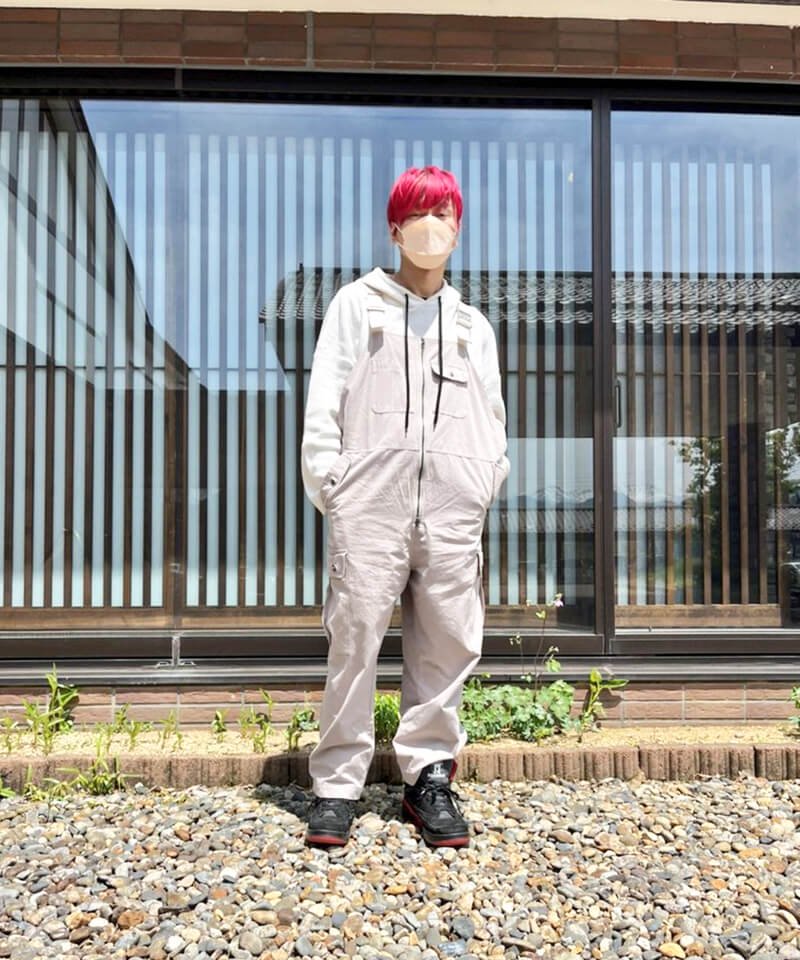 STYLE / スタイル ｜Frame switchwear：CANVAS OVERALL (L.GRAY) / NIL DUE / NIL UN TOKYO：PULLOVER WAFFLE HOODIE (WHITE)　商品画像2