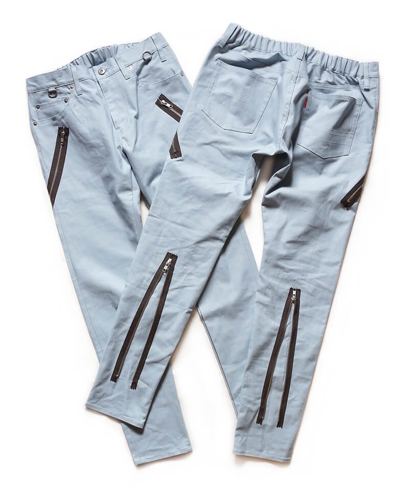 RALEIGH / ラリー（RED MOTEL / レッドモーテル） ｜ “Let’s Suspend The Fight Together” ZIP SLIM TROUSERS (ICE BLUE)商品画像