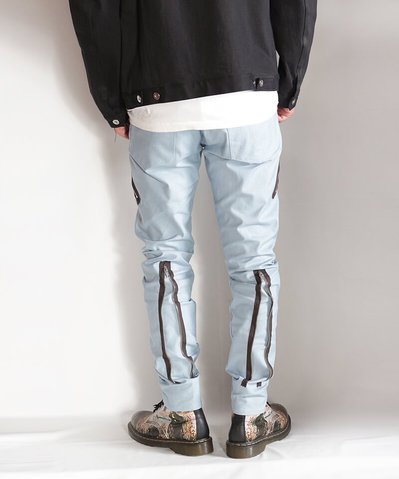 RALEIGH / ラリー【 “Let’s Suspend The Fight Together” ZIP SLIM TROUSERS (ICE  BLUE) 】- SIDEMILITIA inc.の通販サイト