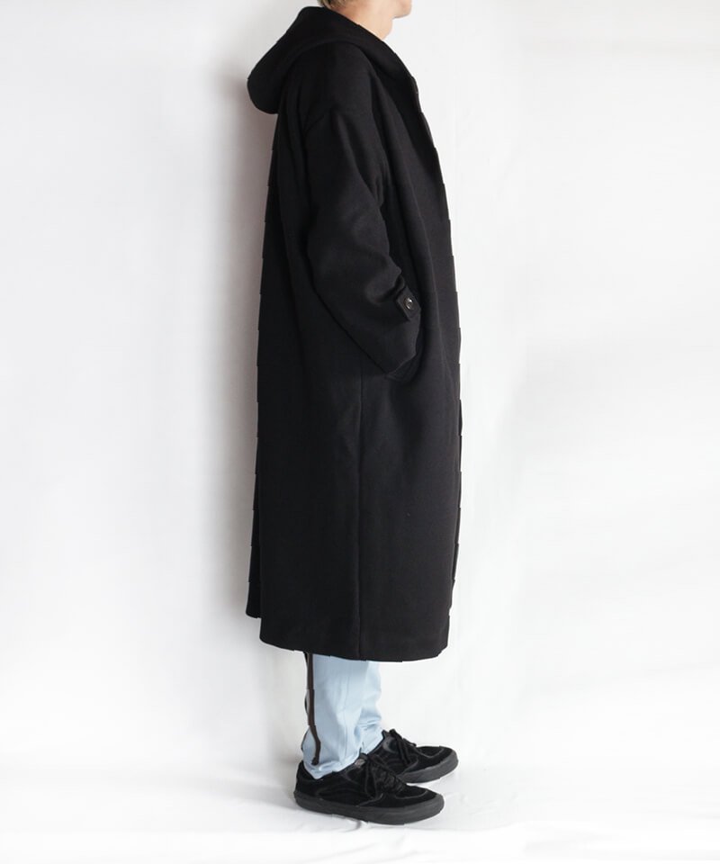 ラウンド nil due nil un LONG HOODIE OVER COATブラック | www