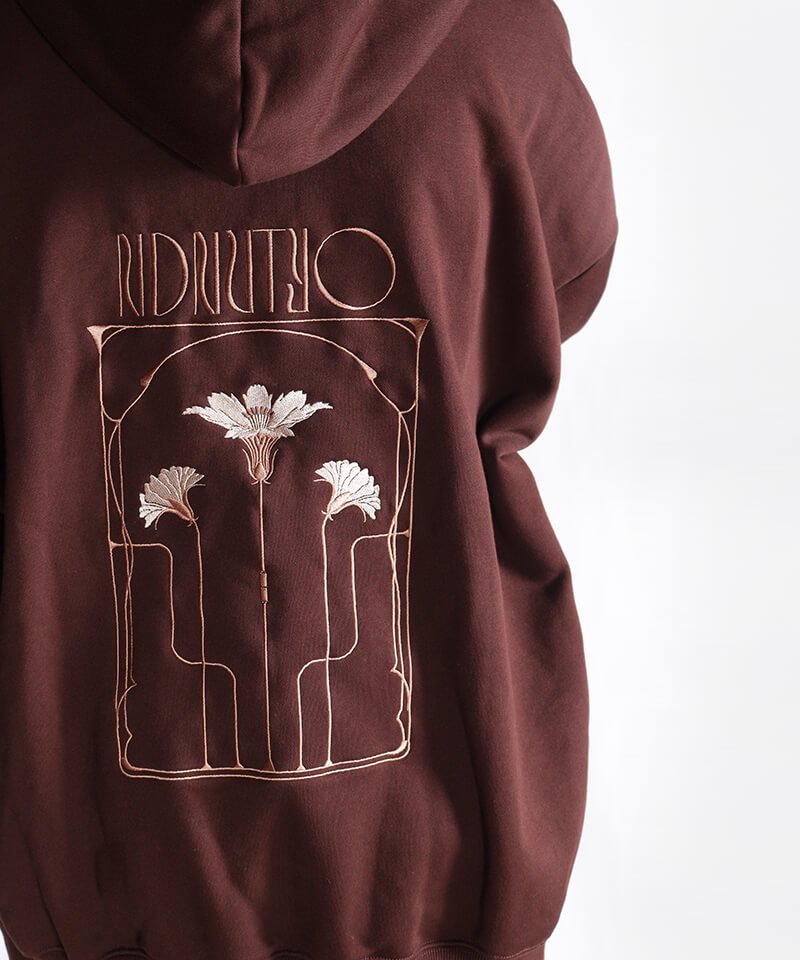 EMBROIDERY FLOWER HOODIE (DARK BROWN) - セレクトショップ