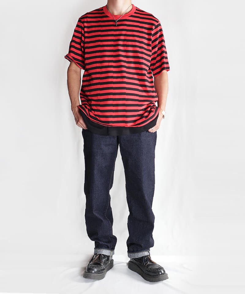RALEIGH / ラリー（RED MOTEL / レッドモーテル） ｜“You Are The Paradise” BORDER S/S T-SHIRTS (RED×BLACK / Loose Fit)商品画像11