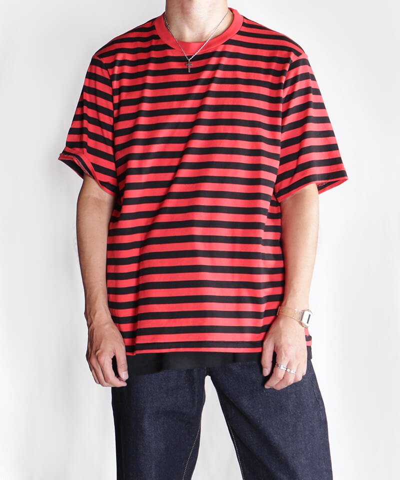 RALEIGH / ラリー（RED MOTEL / レッドモーテル） ｜“You Are The Paradise” BORDER S/S T-SHIRTS (RED×BLACK / Loose Fit)商品画像12