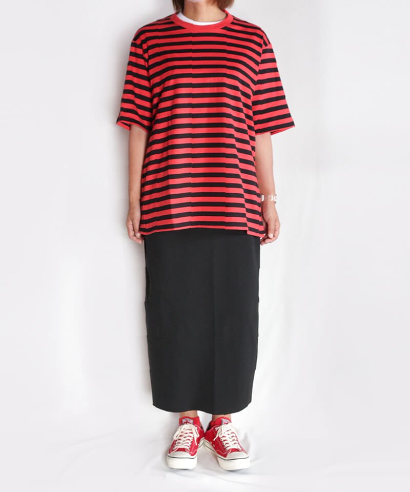 RALEIGH / ラリー（RED MOTEL / レッドモーテル） ｜“You Are The Paradise” BORDER S/S T-SHIRTS (RED×BLACK / Loose Fit)商品画像8