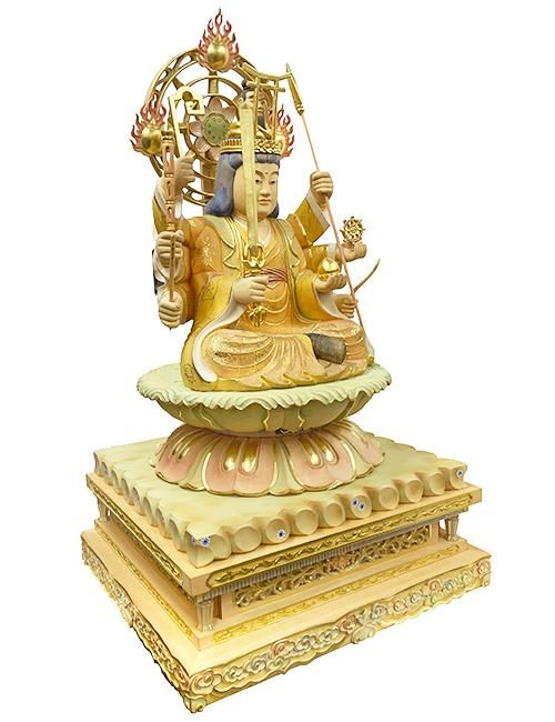 八臂弁財天 ヒノキ製 淡彩切金仕上 総高90cm 身丈10寸 - 仏像の