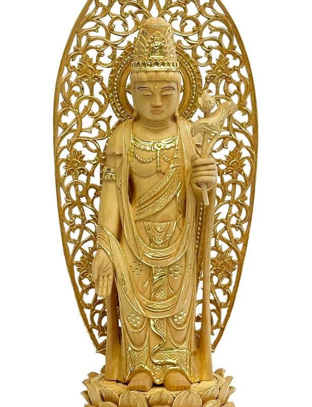 【 仏像彫刻 額装 】 天然顔料彩色　聖観音菩薩 　在銘古作　　Ｉ1122Ｊ 聖観音菩薩 H41cm｜純金製鋳造仏像｜高村光雲：原型制作