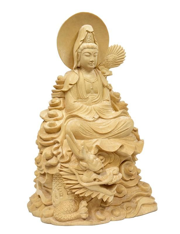 竜頭観音 ヒノキ製 総高33cm 身丈4、5寸