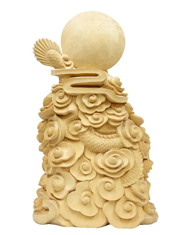 竜頭観音 ヒノキ製 総高33cm 身丈4、5寸