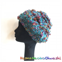 Flower beret ponpon ブルー