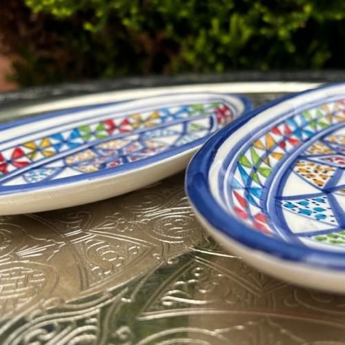 クスクス皿 地中海陶器 手描き絵付け皿 だ円のお皿- チュニジア