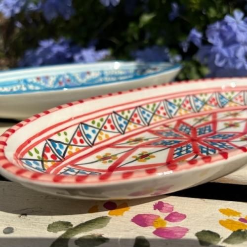 クスクス皿 地中海陶器 手描き絵付け皿 だ円のお皿- チュニジア