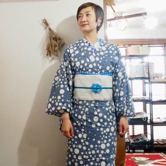 西陣織リバーシブル半幅帯【グリーン×ホワイトシルバー】 - モダン着物