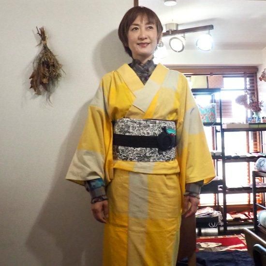 袷着物 市松 モノトーン – 大塚呉服店