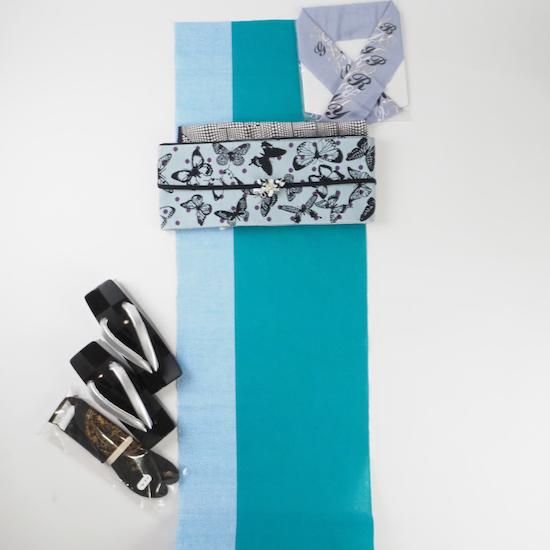 阿波しじら【木綿 反物】ツートーン ターコイズ×フレッシュブルー