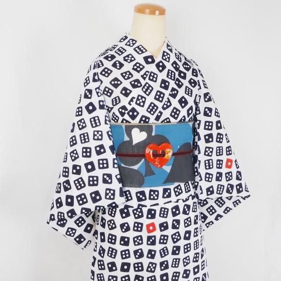 新品『竺仙』浴衣反物□注染コーマ白地◇糸菊模様＊お仕立て可◇木綿夏