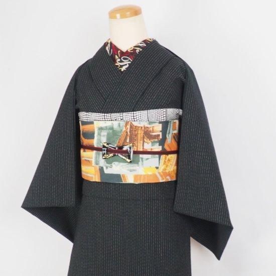 伊勢型大島 モノトーン着物反物 伊勢綿麻 反物【ヘアラインストライプ】ブラック - モダン着物