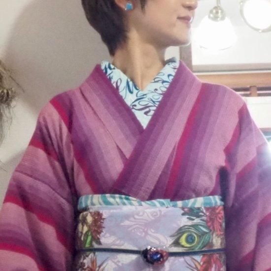 帯揚げ【絽縮緬 ゼブラ】ターコイズブルー - モダン着物小物 梅屋