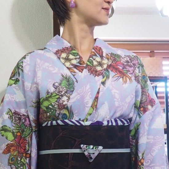 帯揚げ【絽縮緬 ゼブラ】パープル - モダン着物小物 梅屋