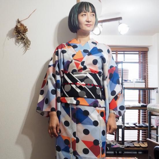西陣織リバーシブル半幅帯【トリコロール×ブラックシルバー