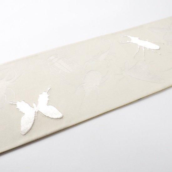 西陣織リバーシブル半幅帯【昆虫ホワイト×鳥ブルー】 - モダン